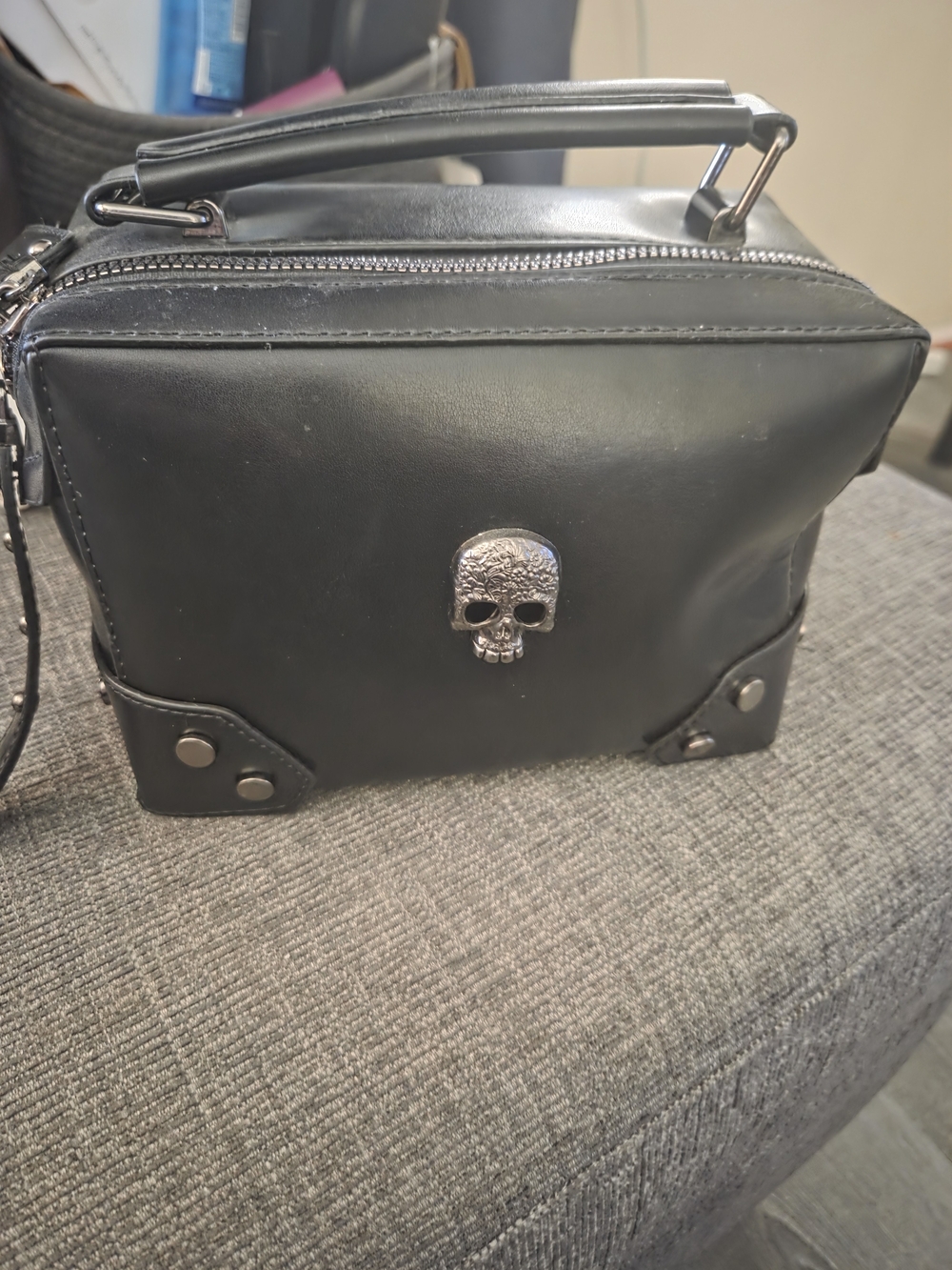 Source Unknown Black Skull Accent Top-Handle Tote